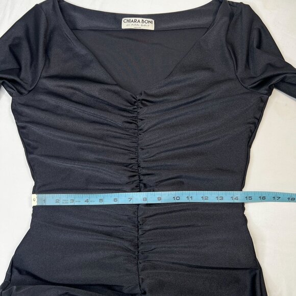 Chiara Boni La Petite Robe Ruched Front Slit Mermaid Gown Black 50 US 12 - Picture 11 of 16